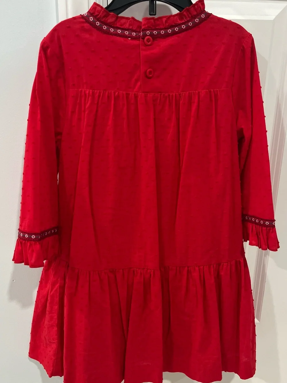 Hanna Andersson Red Textured Ruffle Neck Dress